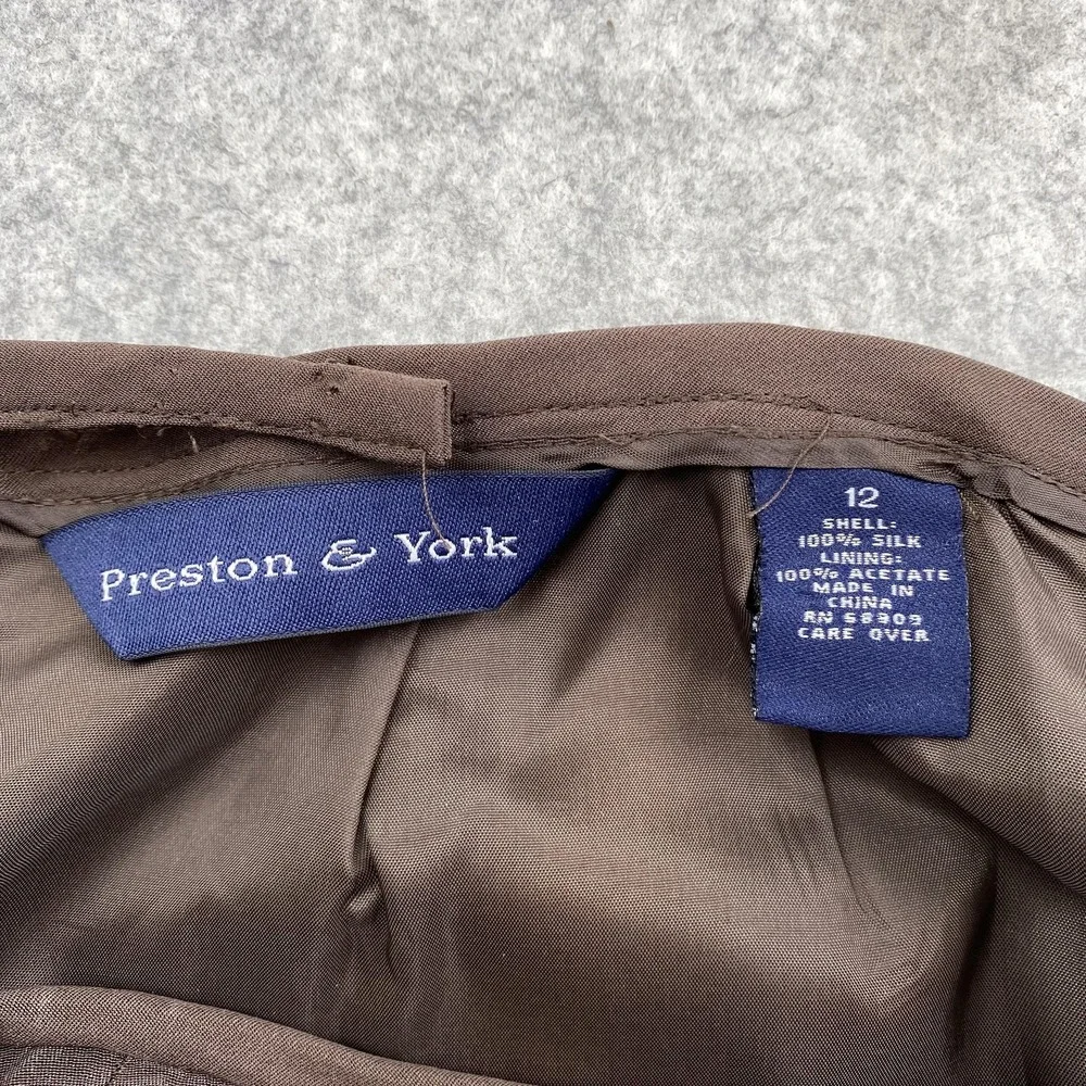 Preston & York Skirt Womens 12 (28 Waist) Brown Silk Satin Pencil Knee Length